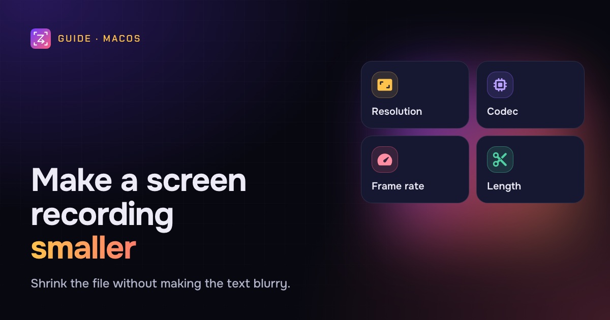 Compress a screen recording on a Mac, with resolution, codec, frame rate and length as the four levers