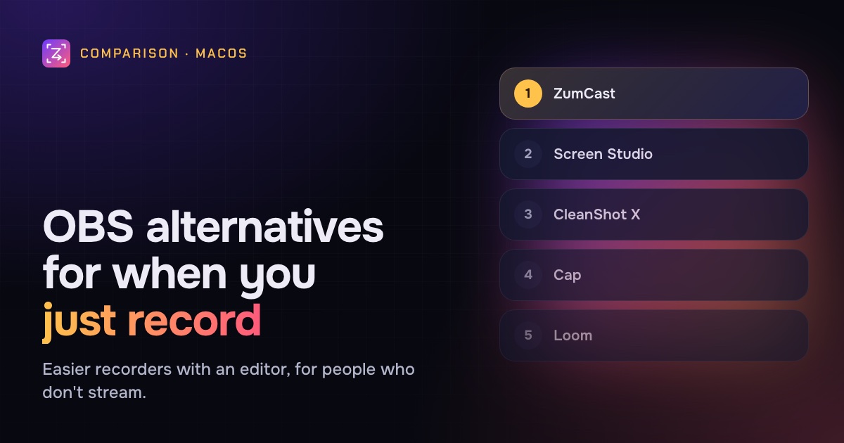 OBS alternatives for Mac for recording, not streaming