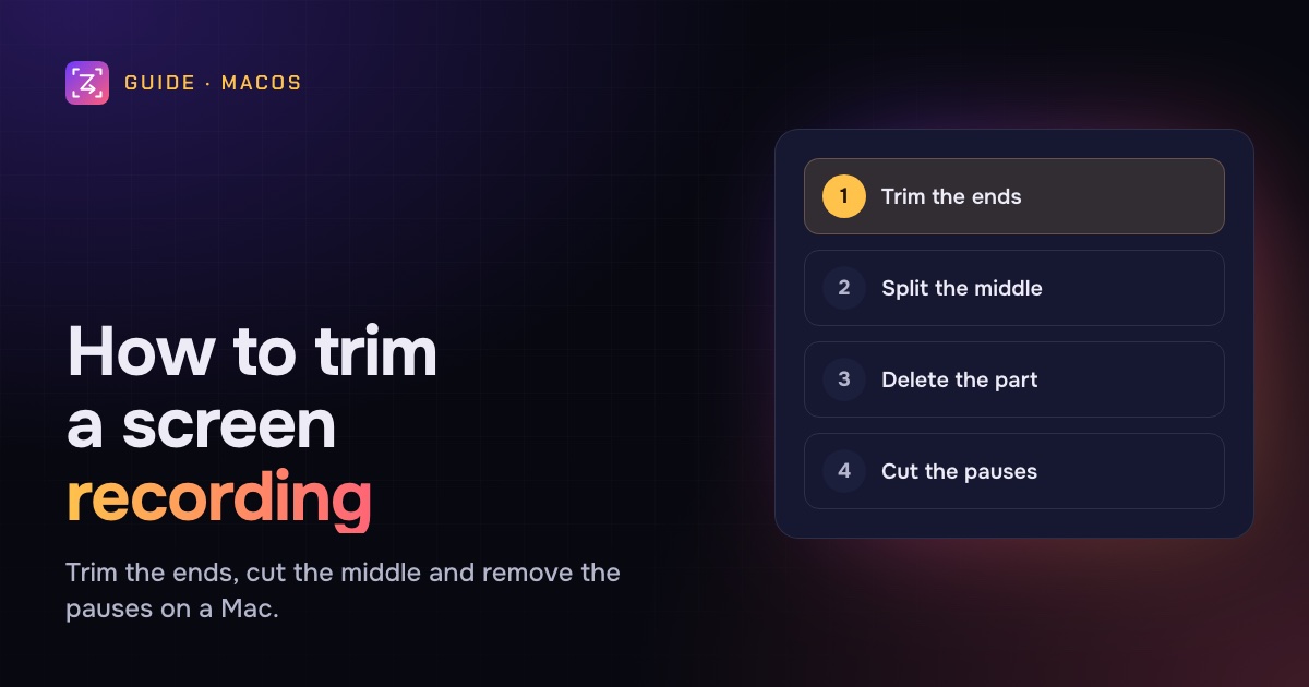 Trim a screen recording on a Mac, with a timeline cut into parts and the dead air removed